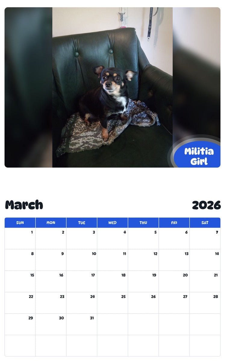 November 2025 - October 2026 Militia Girl - Pawidols Pet Calendar