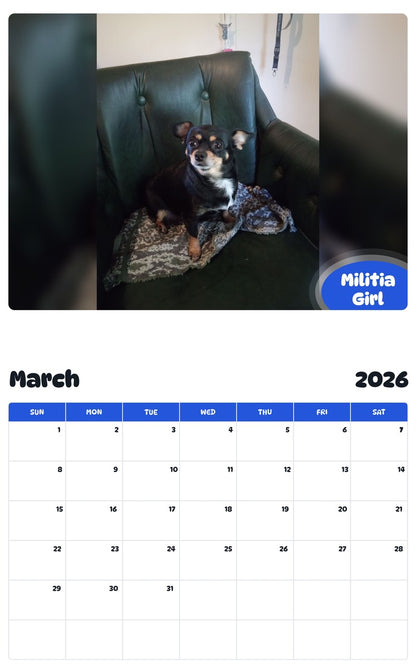 November 2025 - October 2026 Militia Girl - Pawidols Pet Calendar