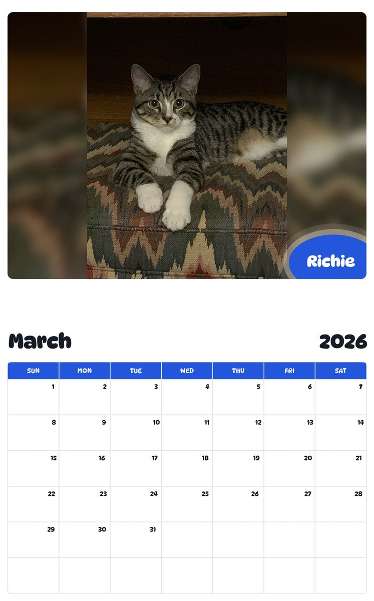 November 2025 - October 2026 Richie - Pawidols Pet Calendar