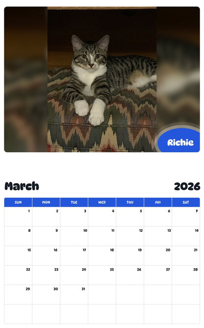November 2025 - October 2026 Richie - Pawidols Pet Calendar