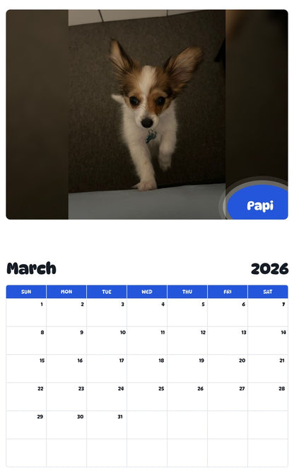 November 2025 - October 2026 Papi - Pawidols Pet Calendar