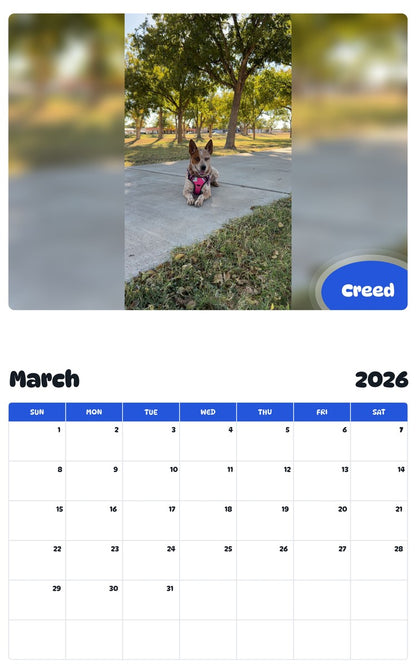 November 2025 - October 2026 Creed - Pawidols Pet Calendar