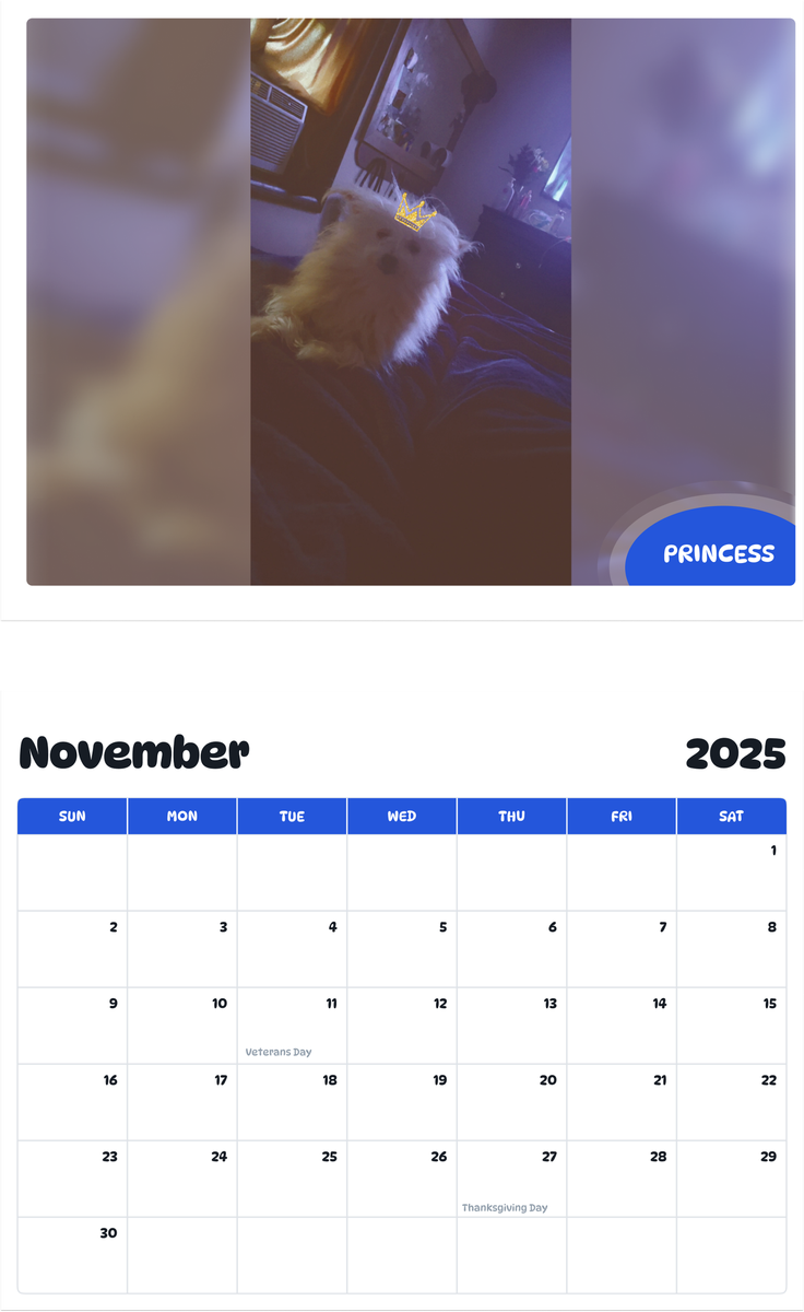 July 2025 - June 2026 Princess - Pawidols Pet Calendar