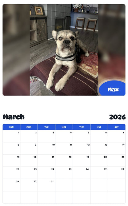 November 2025 - October 2026 Max - Pawidols Pet Calendar