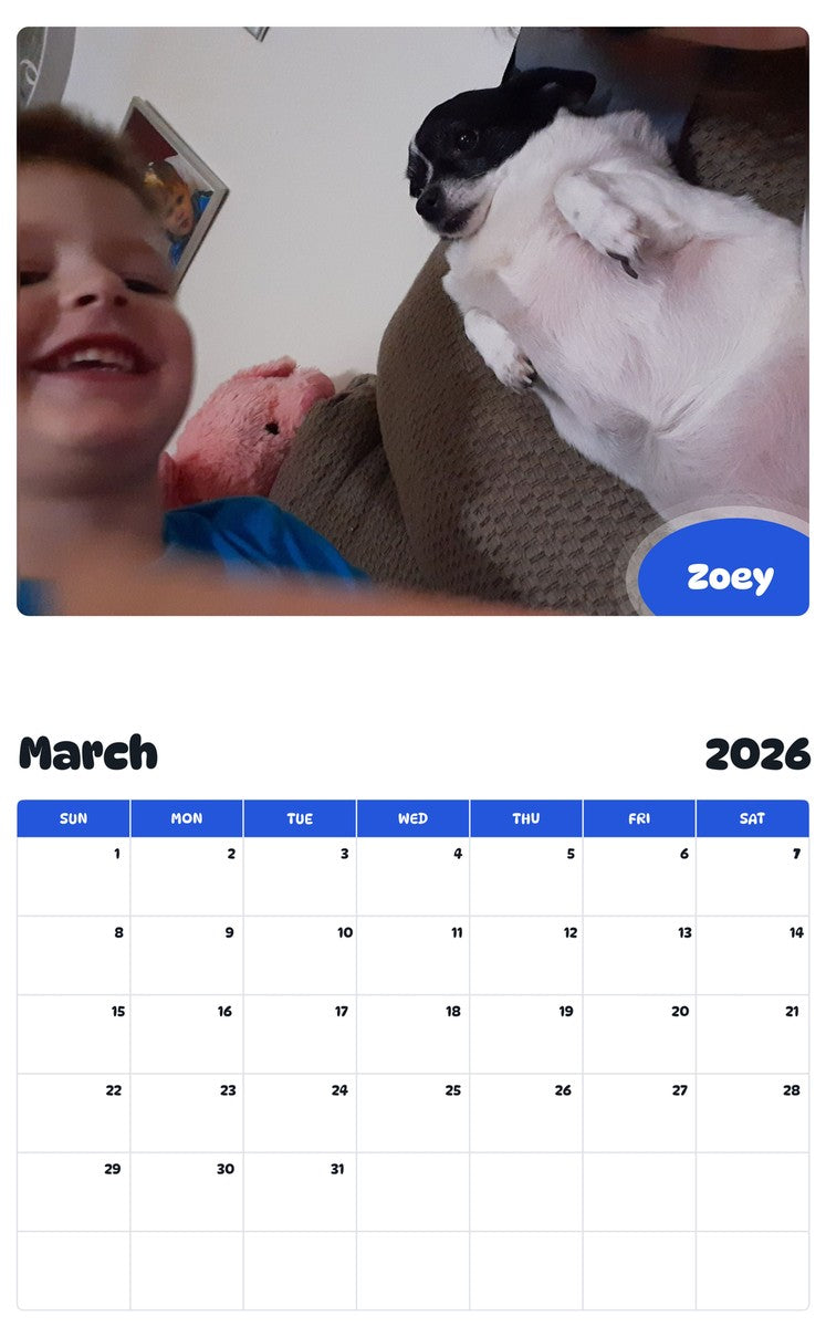November 2025 - October 2026 Zoey - Pawidols Pet Calendar