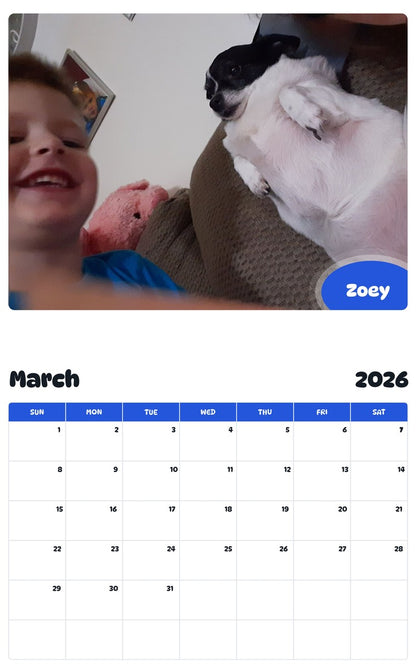 November 2025 - October 2026 Zoey - Pawidols Pet Calendar
