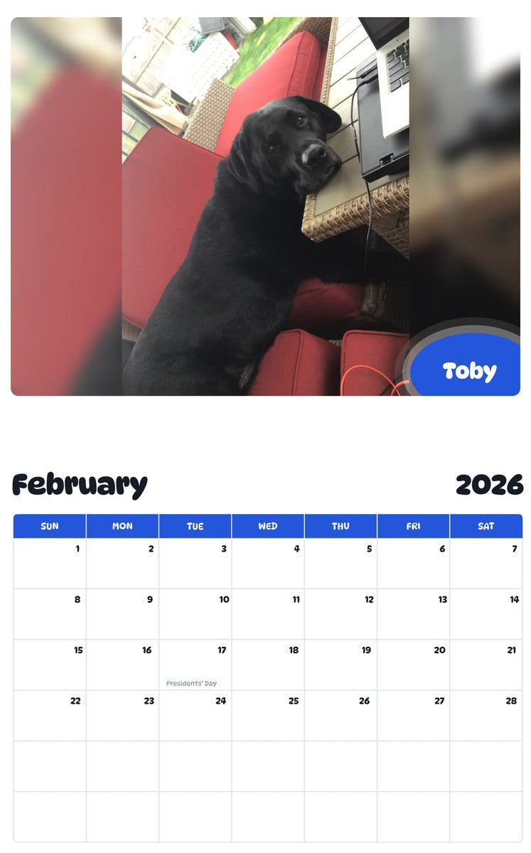 October 2025 - September 2026 Toby - Pawidols Pet Calendar