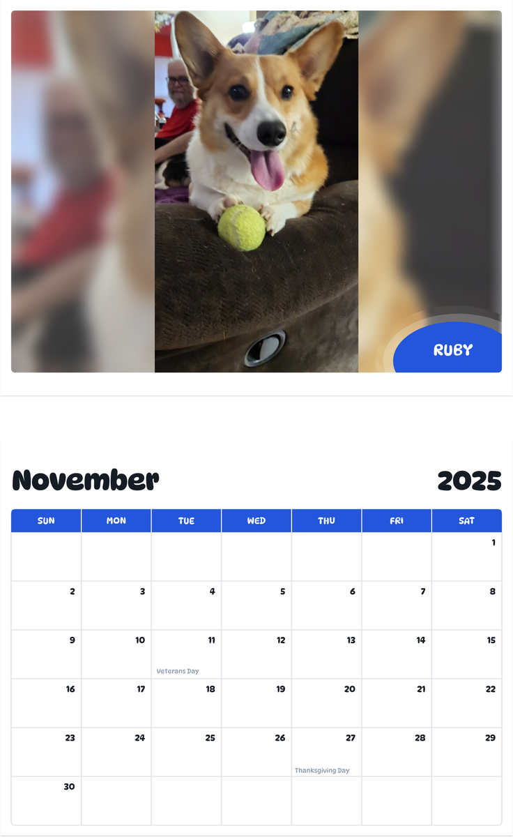 July 2025 - June 2026 Ruby - Pawidols Pet Calendar