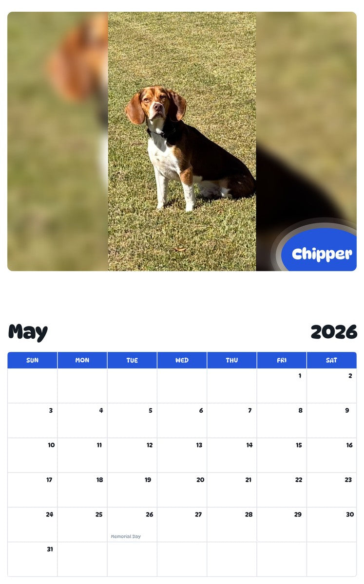 2026 - 2027 Chipper - Pawidols Pet Calendar