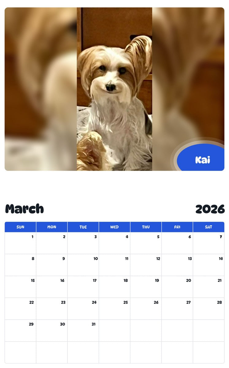 November 2025 - October 2026 Kai - Pawidols Pet Calendar
