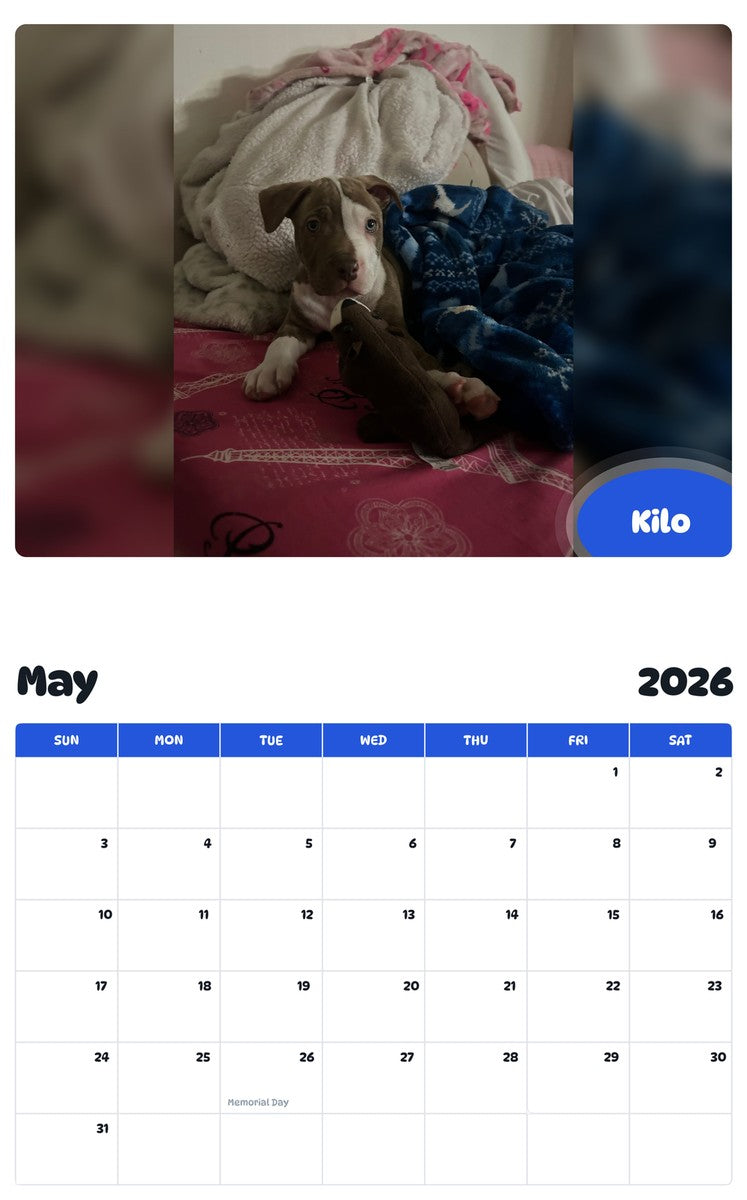 2026 - 2027 Kilo - Pawidols Pet Calendar