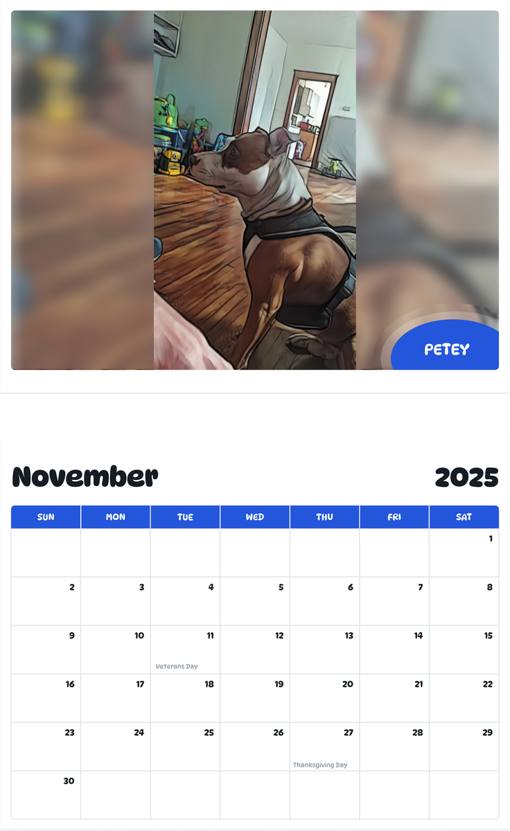 July 2025 - June 2026 Petey - Pawidols Pet Calendar