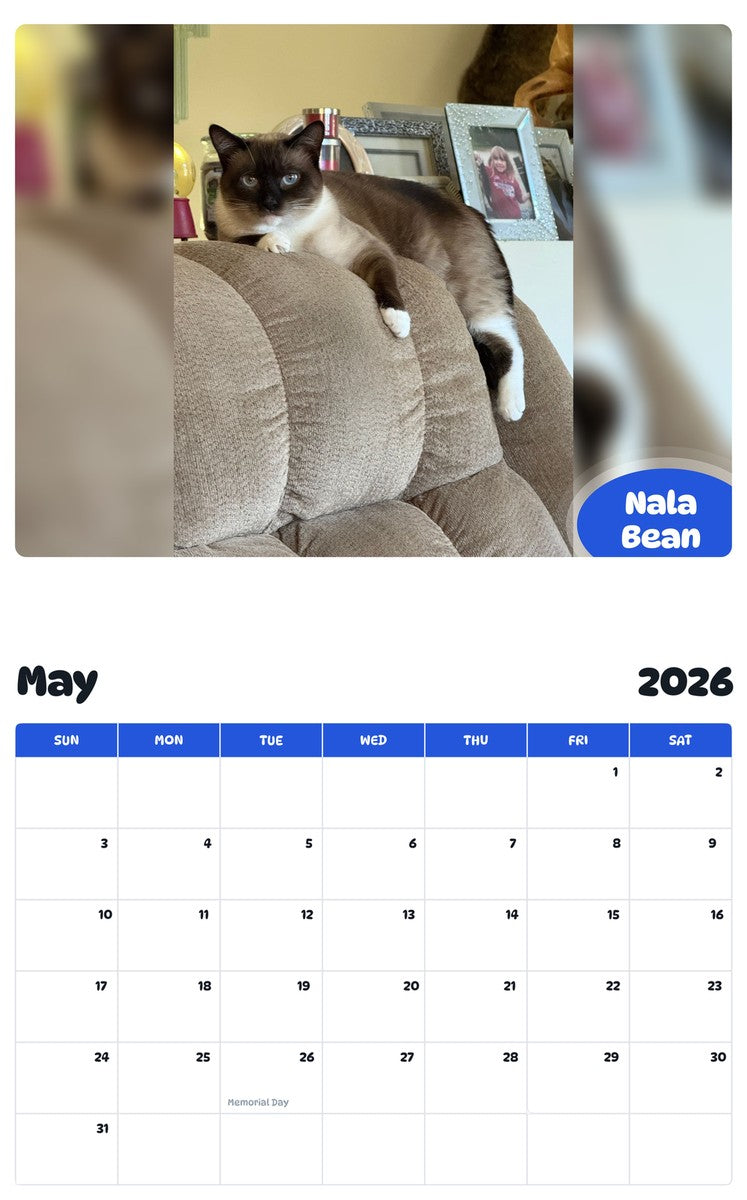 2026 - 2027 Nala Bean - Pawidols Pet Calendar