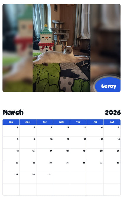November 2025 - October 2026 Leroy - Pawidols Pet Calendar