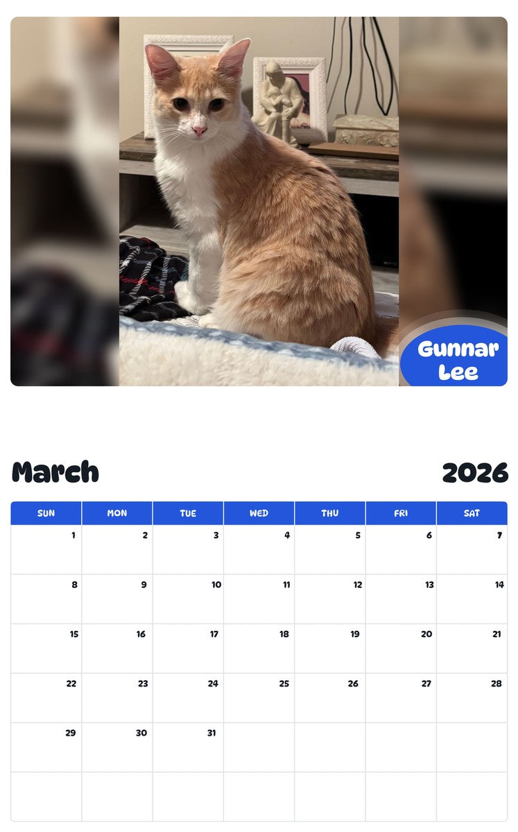 November 2025 - October 2026 Gunnar Lee - Pawidols Pet Calendar