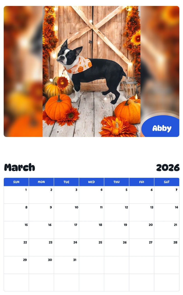 November 2025 - October 2026 Abby - Pawidols Pet Calendar