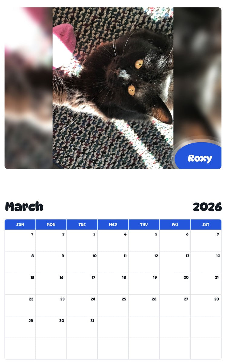 November 2025 - October 2026 Roxy - Pawidols Pet Calendar