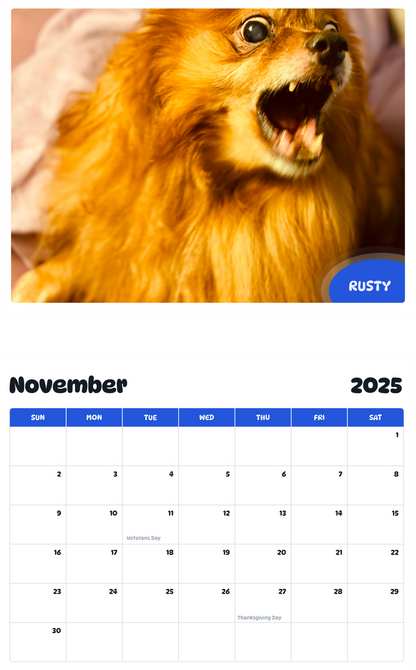 July 2025 - June 2026 Rusty - Pawidols Pet Calendar
