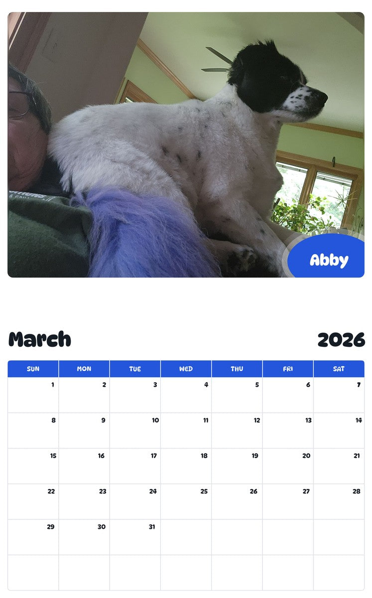 November 2025 - October 2026 Abby - Pawidols Pet Calendar