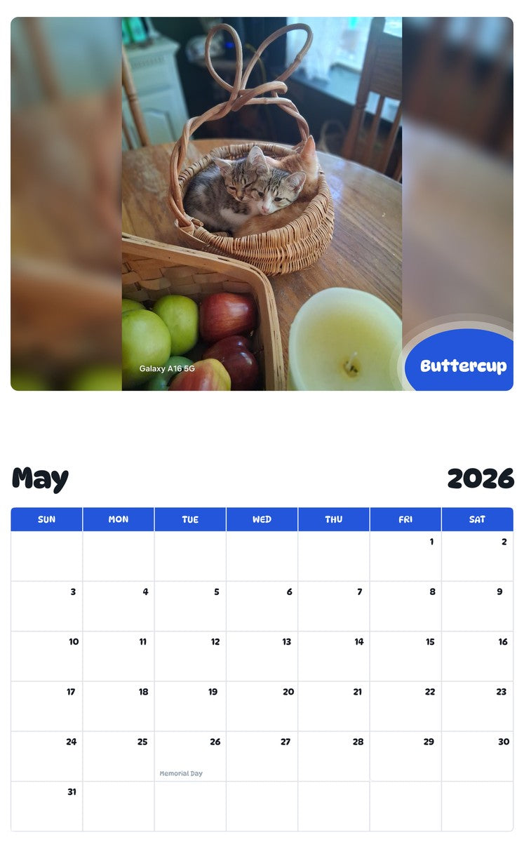 2026 - 2027 Buttercup - Pawidols Pet Calendar