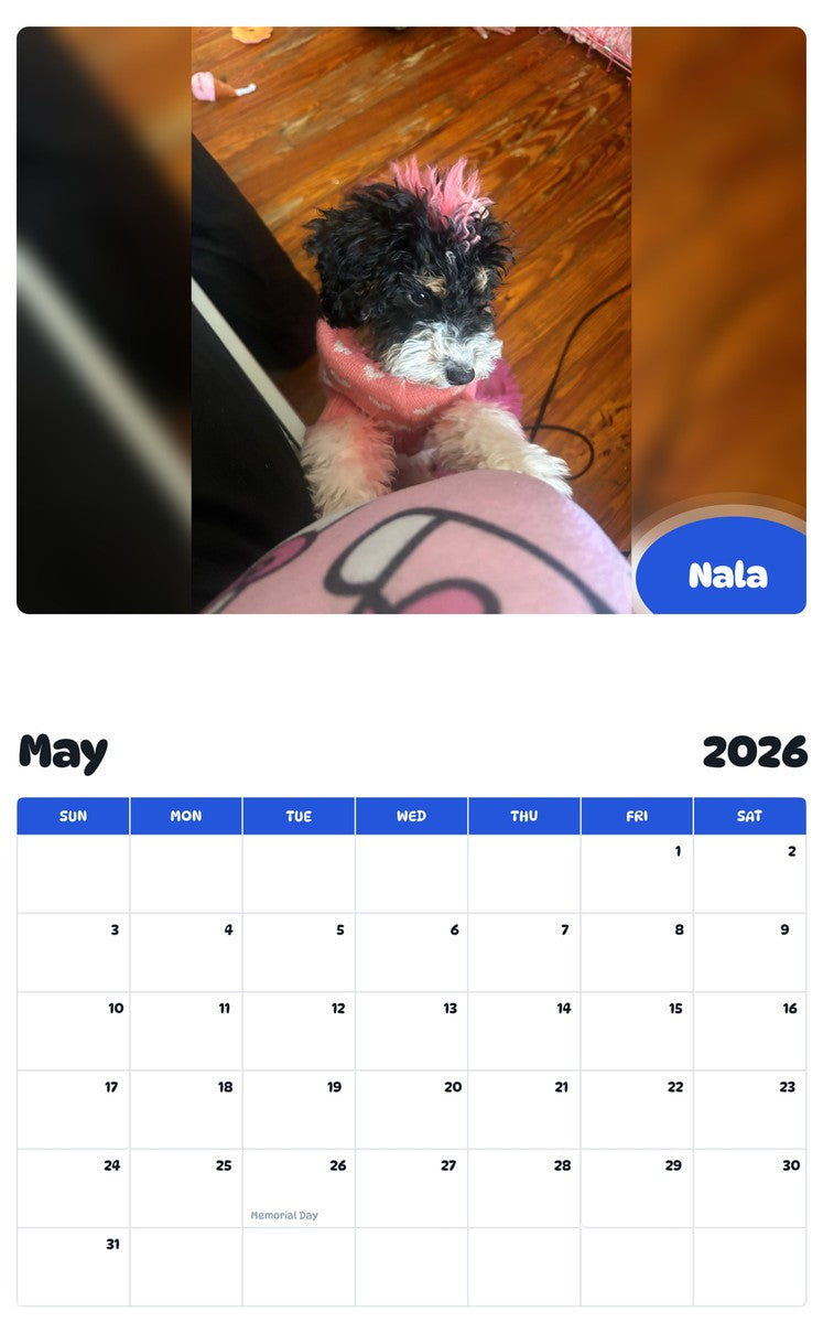 2026 - 2027 Nala - Pawidols Pet Calendar