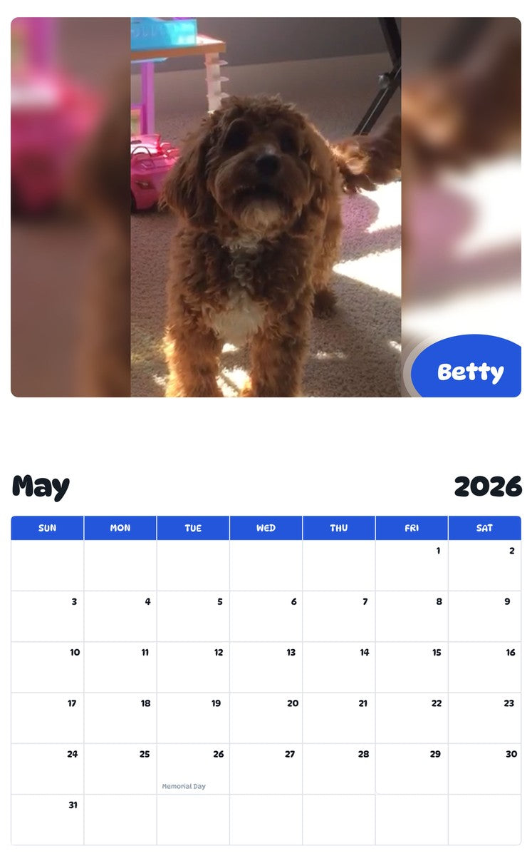 2026 - 2027 Betty - Pawidols Pet Calendar
