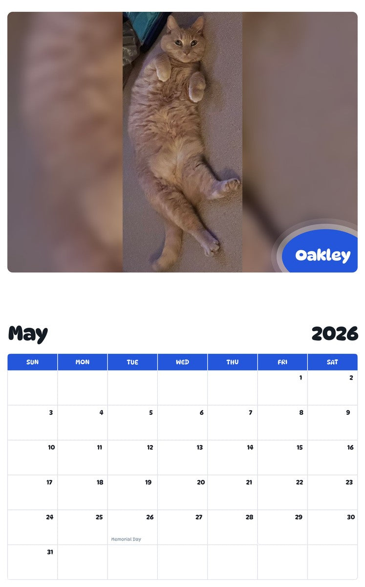 2026 - 2027 Oakley - Pawidols Pet Calendar