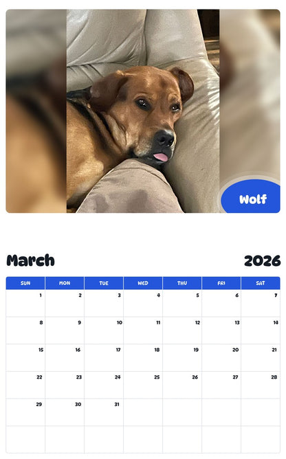 November 2025 - October 2026 Wolf - Pawidols Pet Calendar