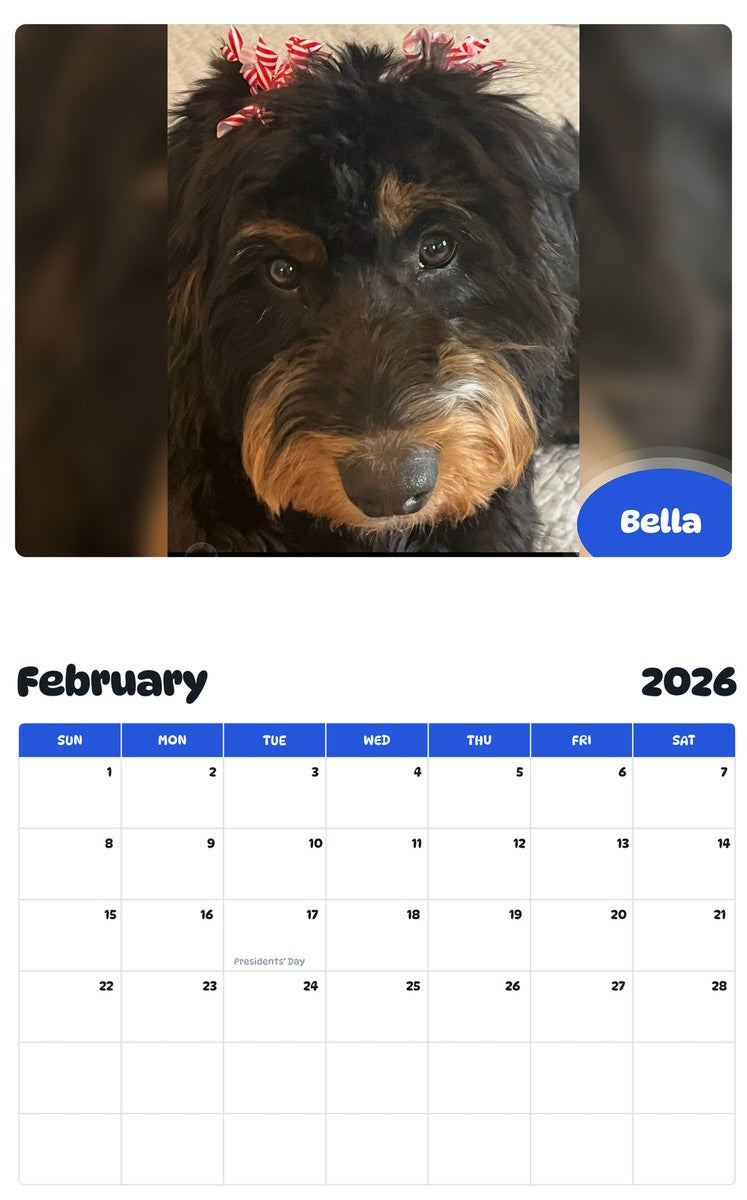 October 2025 - September 2026 Bella - Pawidols Pet Calendar