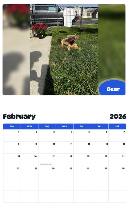 October 2025 - September 2026 Bear - Pawidols Pet Calendar