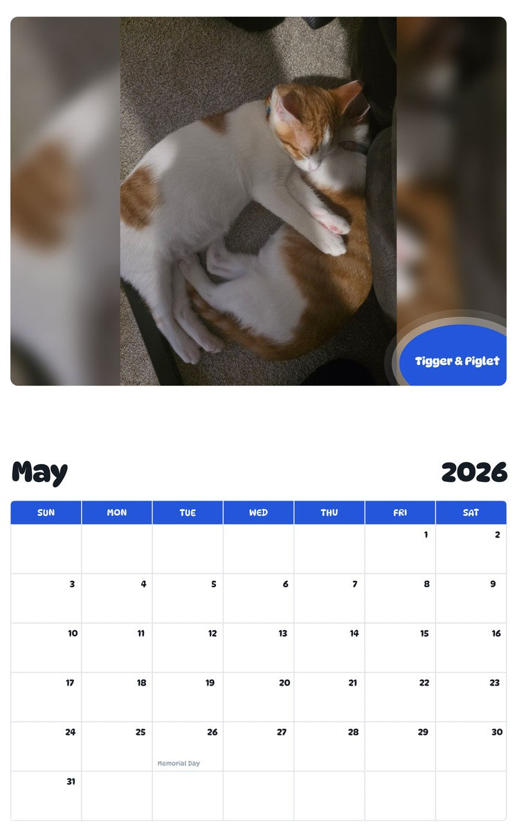 2026 - 2027 Tigger & Piglet - Pawidols Pet Calendar
