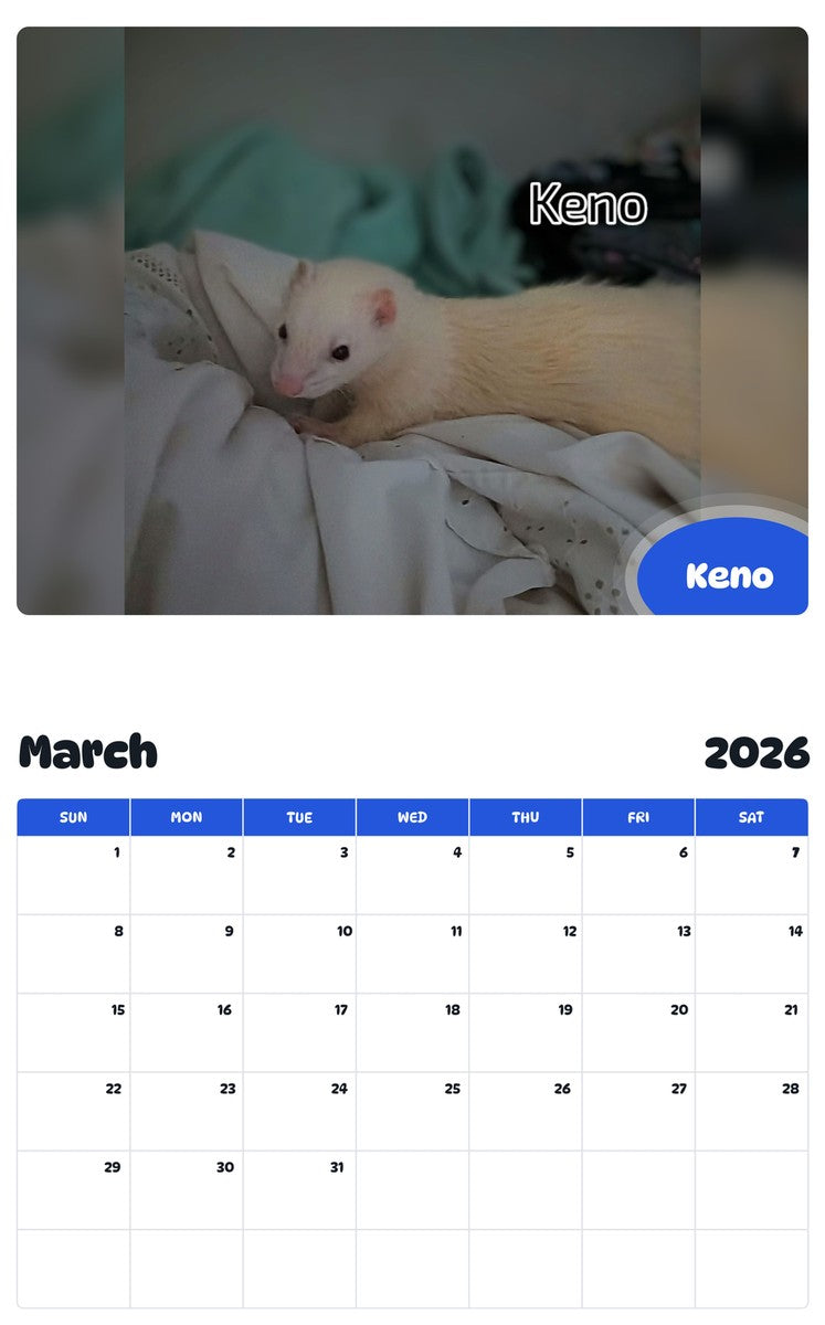November 2025 - October 2026 Keno - Pawidols Pet Calendar