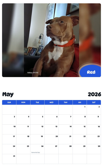 2026 - 2027 Red - Pawidols Pet Calendar
