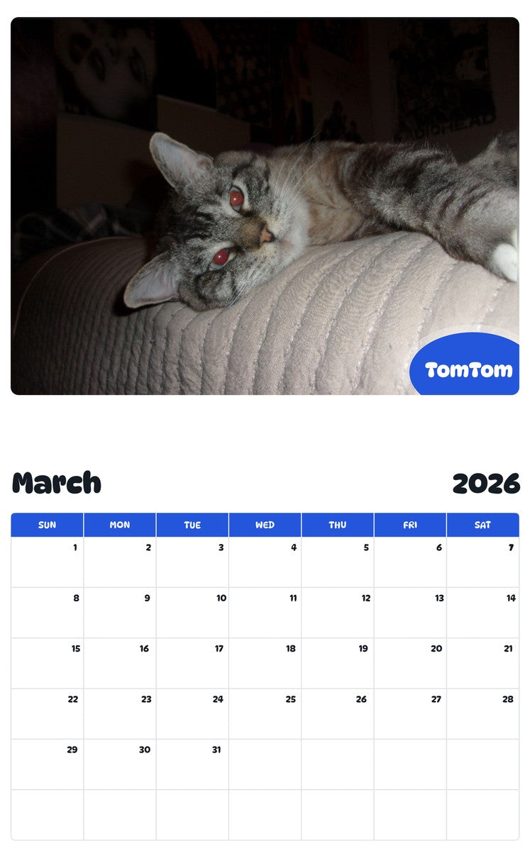 November 2025 - October 2026 TomTom - Pawidols Pet Calendar