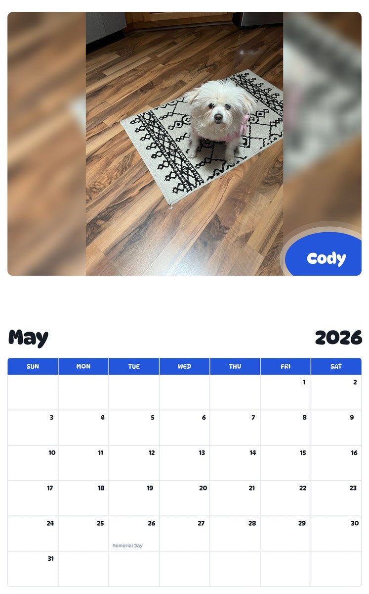 2026 - 2027 Cody - Pawidols Pet Calendar