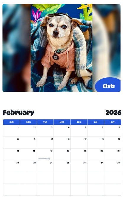 October 2025 - September 2026 Elvis - Pawidols Pet Calendar