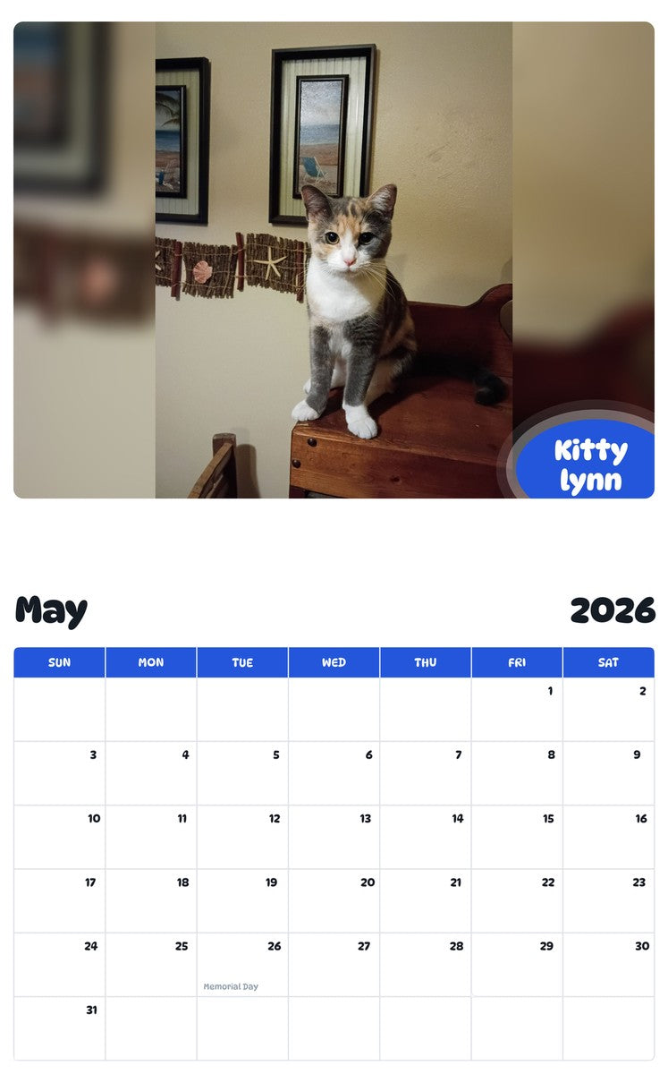 2026 - 2027 Kitty lynn - Pawidols Pet Calendar