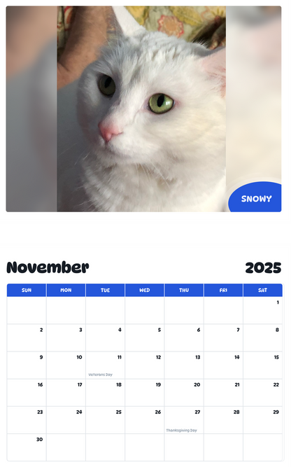 July 2025 - June 2026 Snowy - Pawidols Pet Calendar
