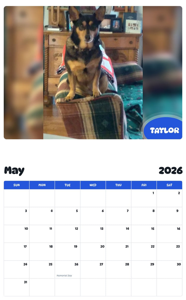 2026 - 2027 TAYLOR - Pawidols Pet Calendar