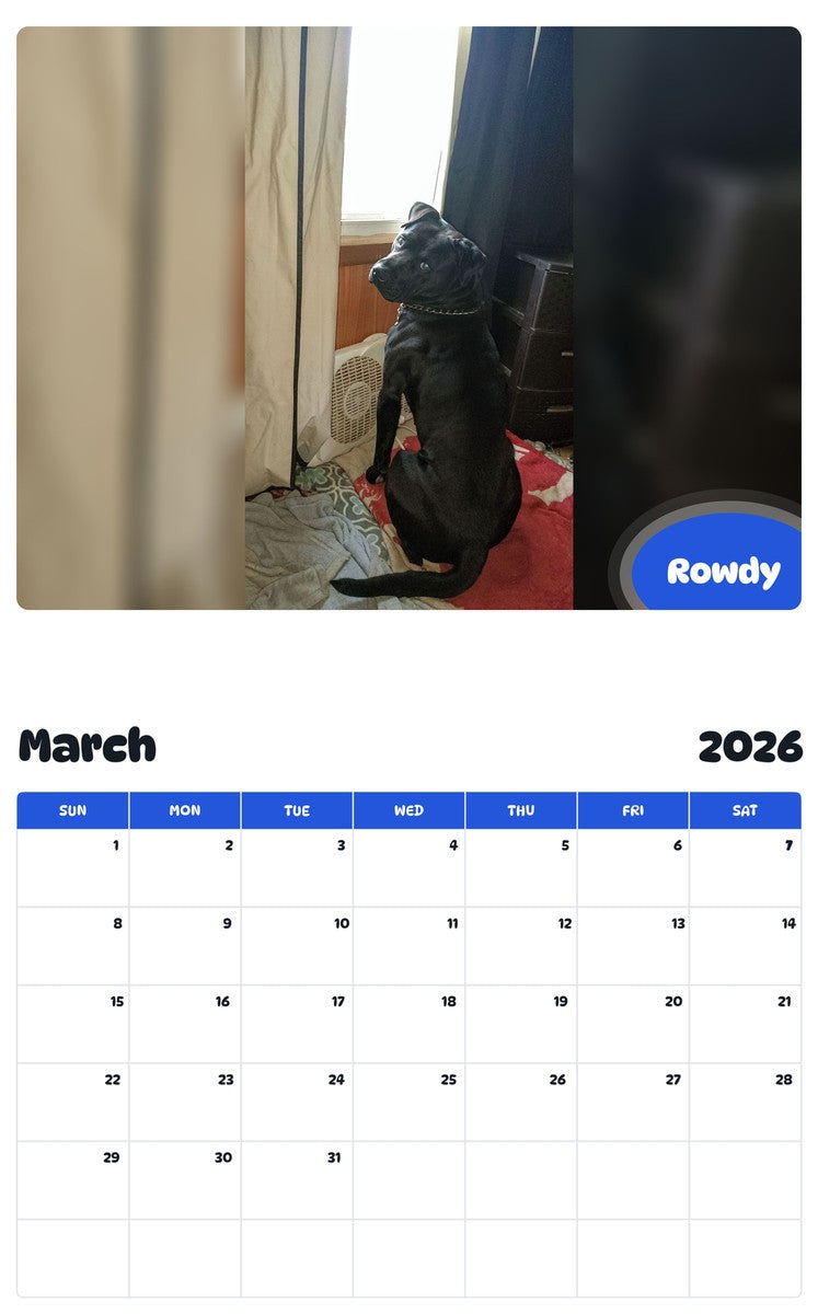 November 2025 - October 2026 Rowdy - Pawidols Pet Calendar