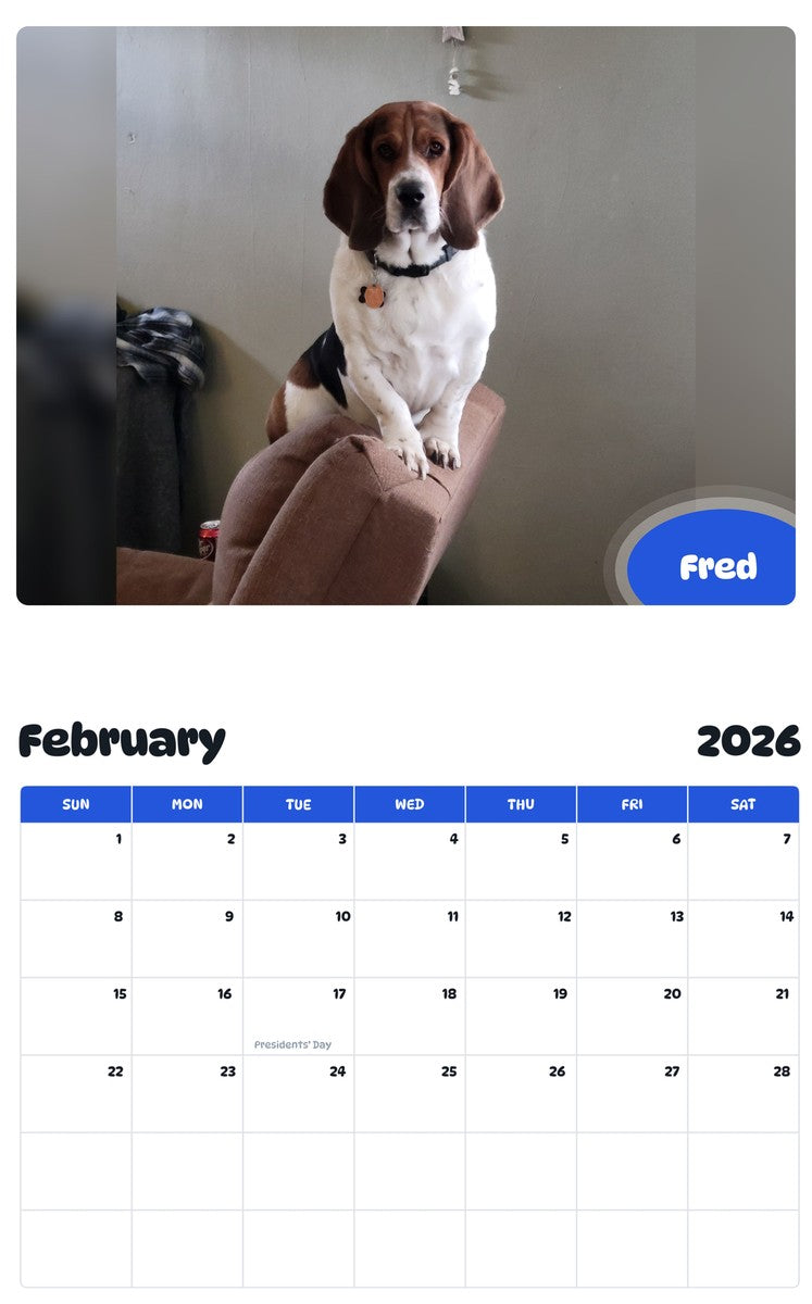 October 2025 - September 2026 Fred - Pawidols Pet Calendar