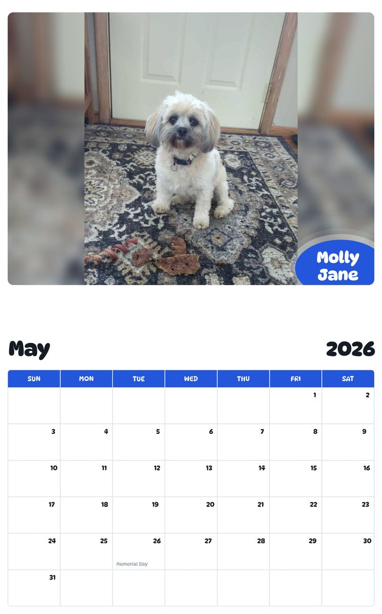 2026 - 2027 Molly Jane - Pawidols Pet Calendar