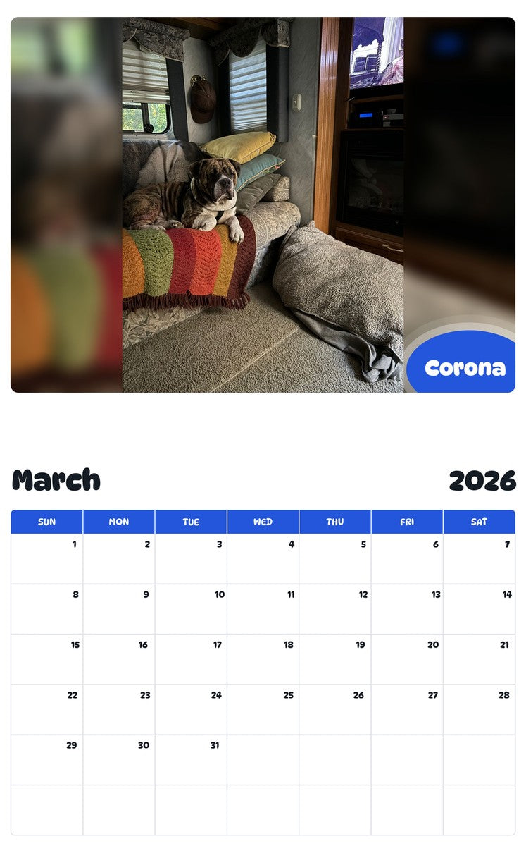 November 2025 - October 2026 Corona - Pawidols Pet Calendar