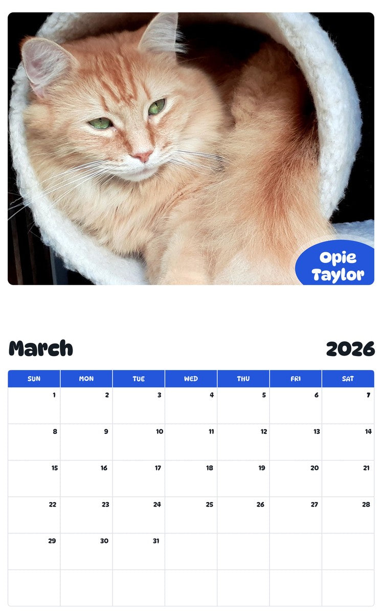 November 2025 - October 2026 Opie Taylor - Pawidols Pet Calendar