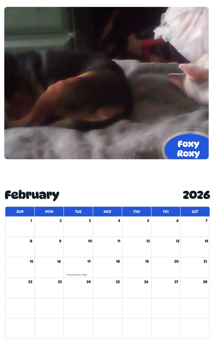 October 2025 - September 2026 Foxy Roxy - Pawidols Pet Calendar