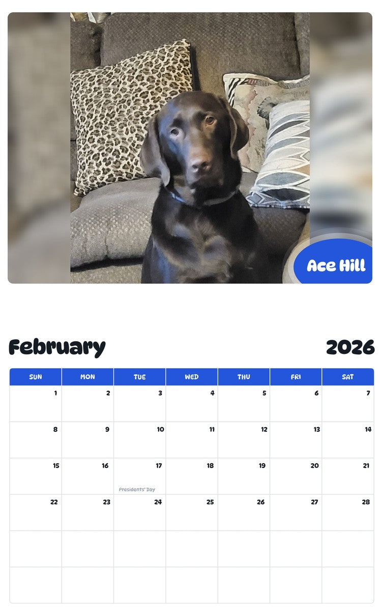 October 2025 - September 2026 Ace Hill - Pawidols Pet Calendar