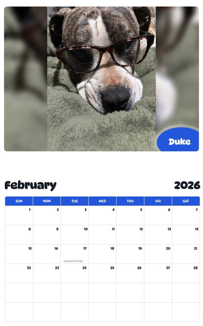 October 2025 - September 2026 Duke - Pawidols Pet Calendar