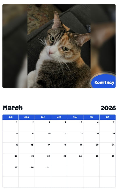 November 2025 - October 2026 Kourtney - Pawidols Pet Calendar