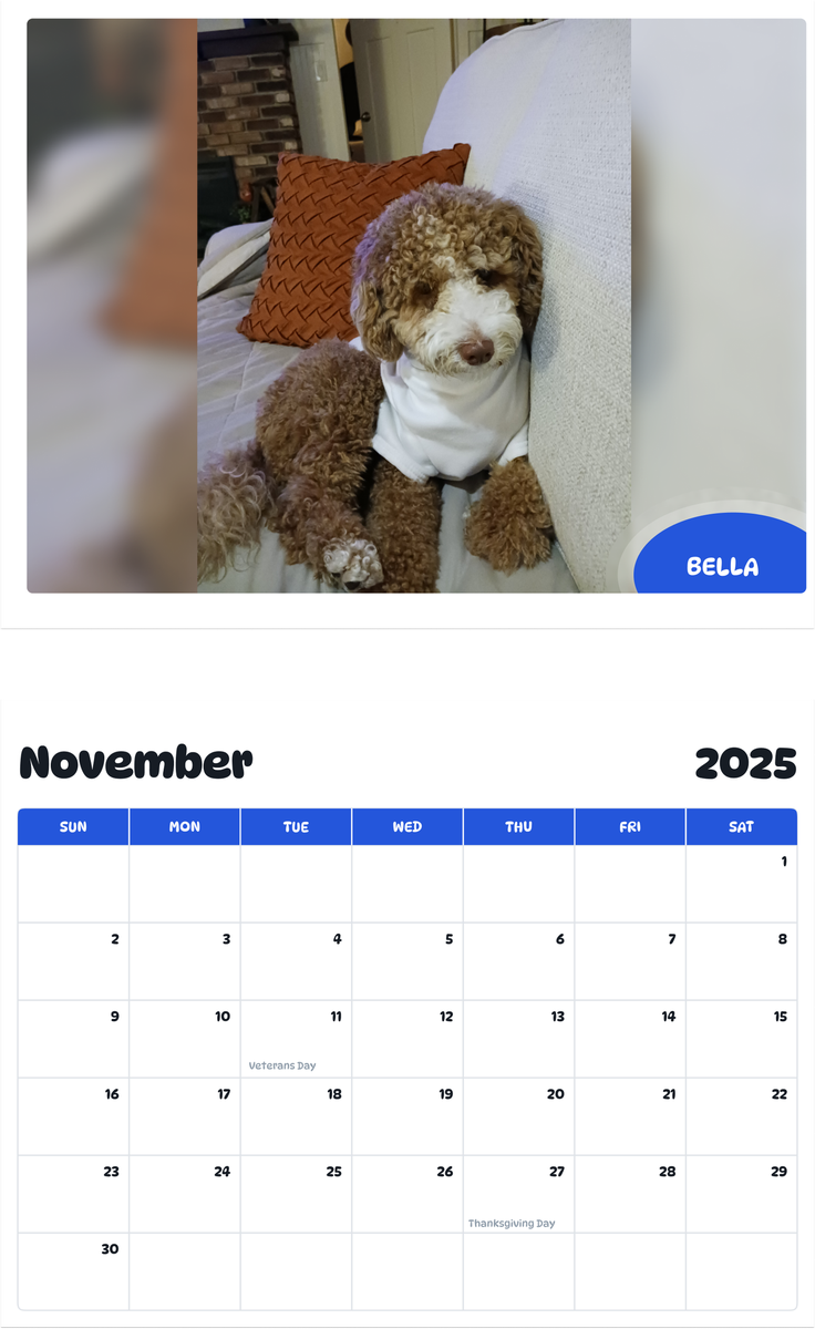 July 2025 - June 2026 Bella - Pawidols Pet Calendar