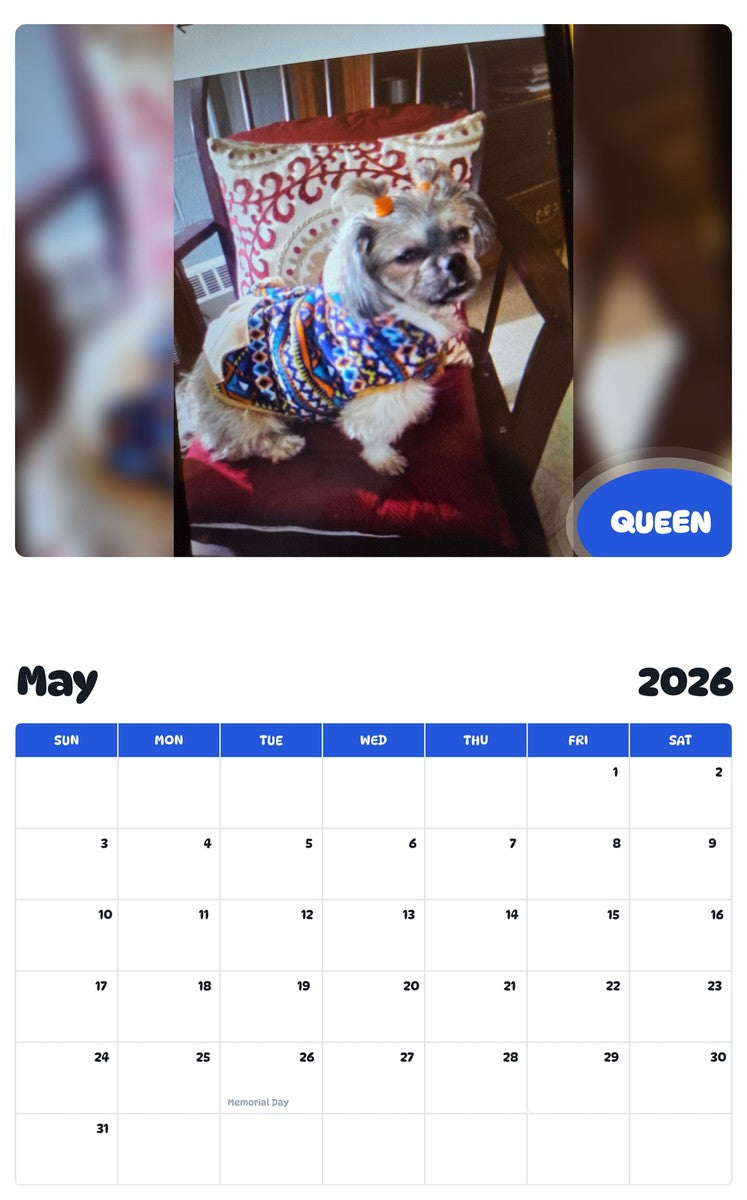 2026 - 2027 QUEEN - Pawidols Pet Calendar